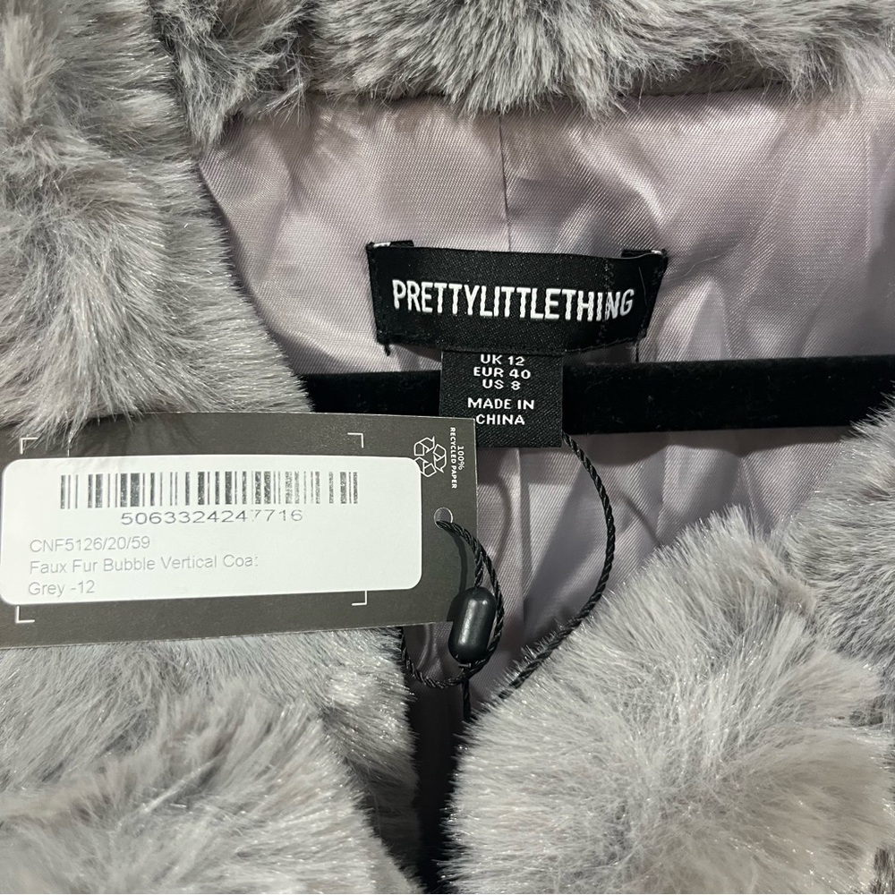 Faux Fur vertical bubble Coat Grey Size 8 NWT - Picture 10 of 10